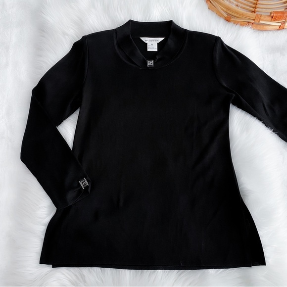 Misook Two Piece Set Top And Pants Black Silver Hardware Suite Long Sleeve - Picture 7 of 16